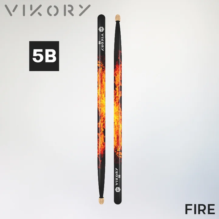 Paire de baguettes de batterie Fire 5B - Vue haut bas