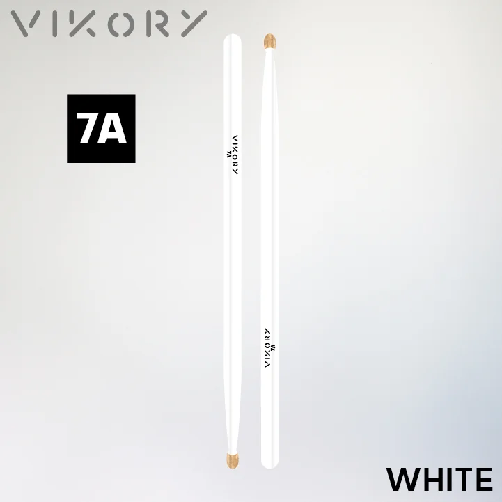 Paire de baguettes de batterie White 7A (blanches) - Vue haut bas